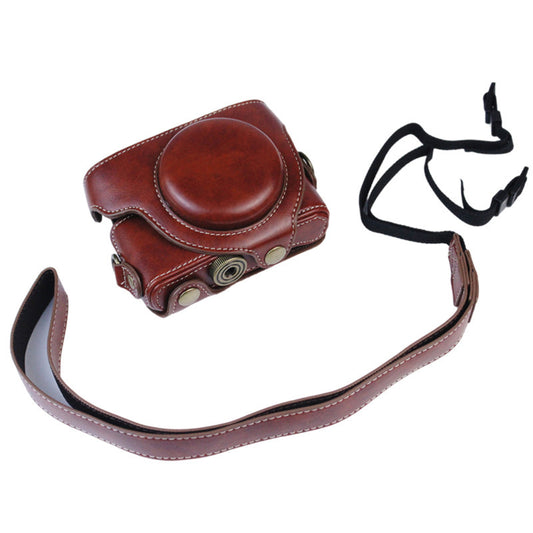 PU Leather Camera Bag for Sony RX100M7/RX100M6/RX100M5/RX100M4/RX100M3/RX100M2/RX100M1, Vintage Camera Case with Shoulder Strap - Coffee