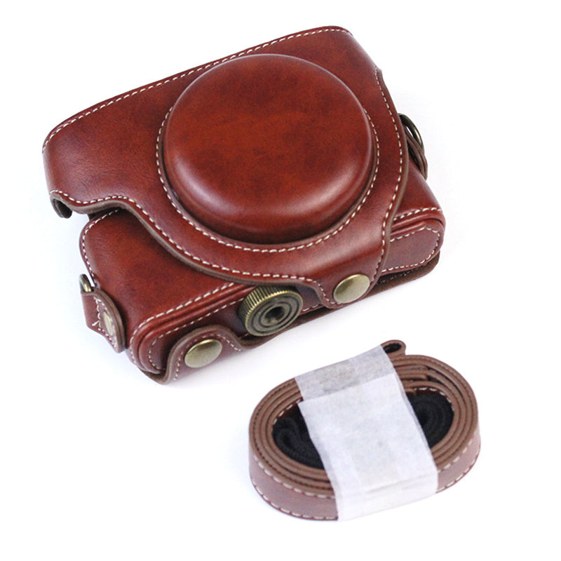 PU Leather Camera Bag for Sony RX100M7/RX100M6/RX100M5/RX100M4/RX100M3/RX100M2/RX100M1, Vintage Camera Case with Shoulder Strap - Coffee