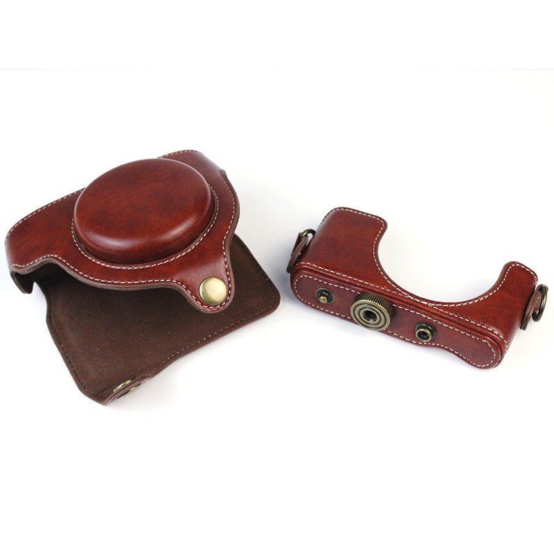 PU Leather Camera Bag for Sony RX100M7/RX100M6/RX100M5/RX100M4/RX100M3/RX100M2/RX100M1, Vintage Camera Case with Shoulder Strap - Coffee