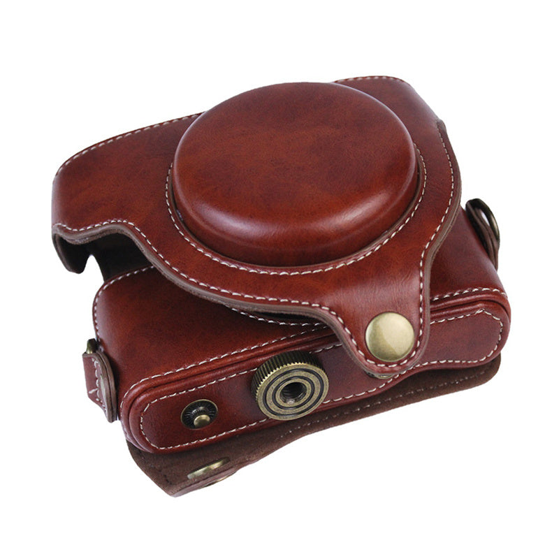 PU Leather Camera Bag for Sony RX100M7/RX100M6/RX100M5/RX100M4/RX100M3/RX100M2/RX100M1, Vintage Camera Case with Shoulder Strap - Coffee