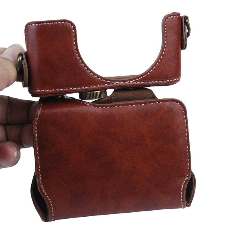 PU Leather Camera Bag for Sony RX100M7/RX100M6/RX100M5/RX100M4/RX100M3/RX100M2/RX100M1, Vintage Camera Case with Shoulder Strap - Coffee