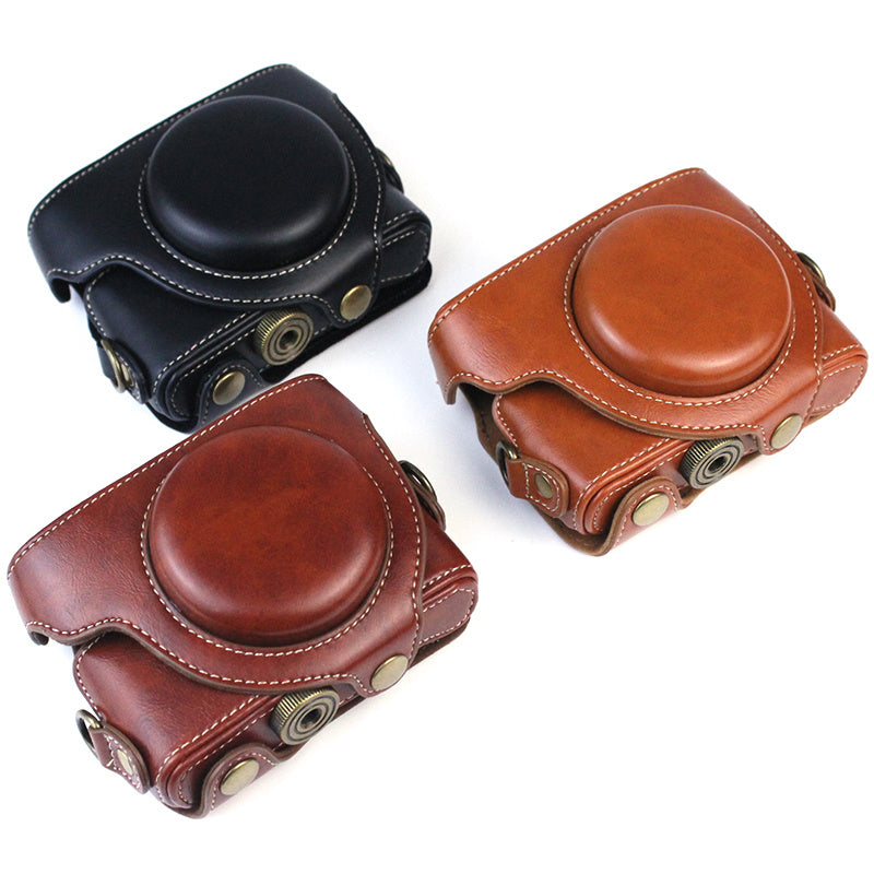 PU Leather Camera Bag for Sony RX100M7/RX100M6/RX100M5/RX100M4/RX100M3/RX100M2/RX100M1, Vintage Camera Case with Shoulder Strap - Coffee
