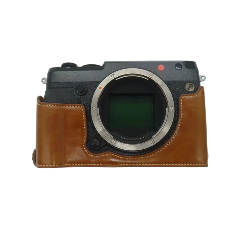 Uniqkart for Fujifilm GFX50R PU Leather Half Body Bottom Case Protective Cover with Battery Opening Design - Brown