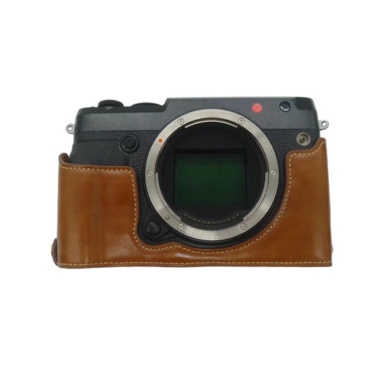 Uniqkart for Fujifilm GFX50R PU Leather Half Body Bottom Case Protective Cover with Battery Opening Design - Brown