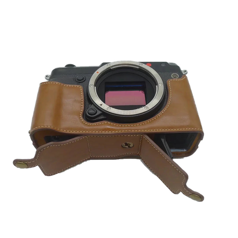 Uniqkart for Fujifilm GFX50R PU Leather Half Body Bottom Case Protective Cover with Battery Opening Design - Brown