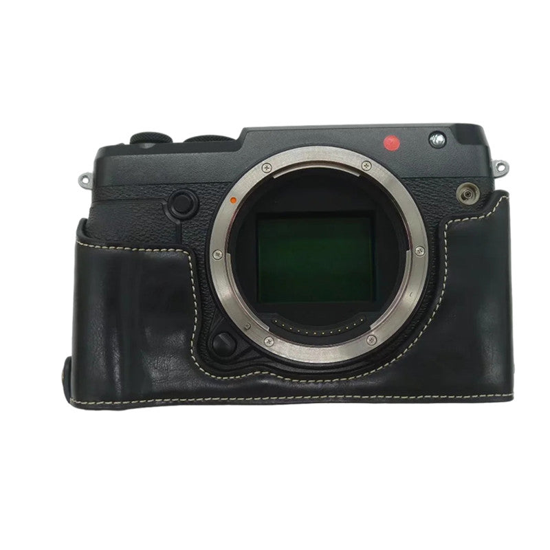 Uniqkart for Fujifilm GFX50R PU Leather Half Body Bottom Case Protective Cover with Battery Opening Design - Black