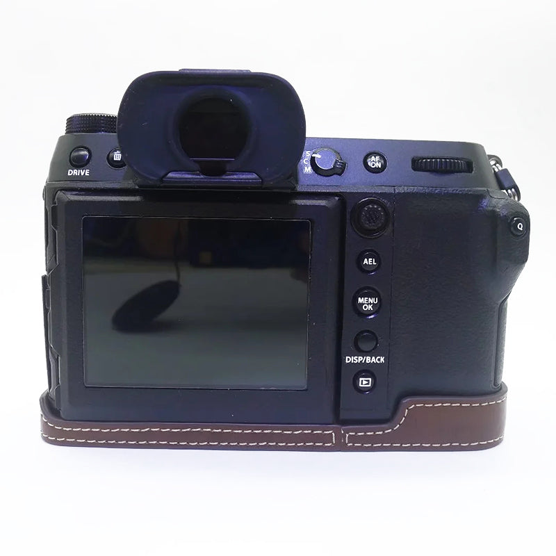 Uniqkart for Fujifilm GFX100S / 50S II PU Leather Camera Case Battery Opening Design Half Body Protective Cover - Coffee