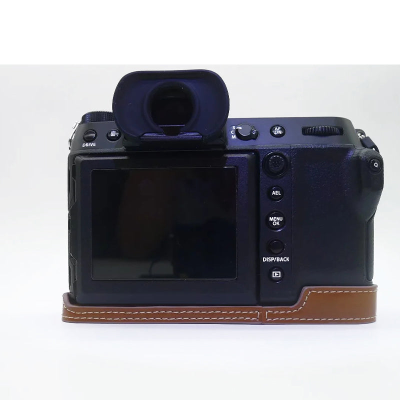 Uniqkart for Fujifilm GFX100S / 50S II PU Leather Camera Case Battery Opening Design Half Body Protective Cover - Brown