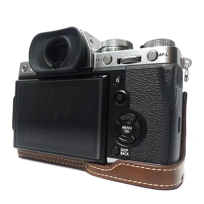 Uniqkart for Fujifilm X-T3 Digital Camera PU Leather Protective Bottom Case Battery Opening Design Half Body Cover - Coffee