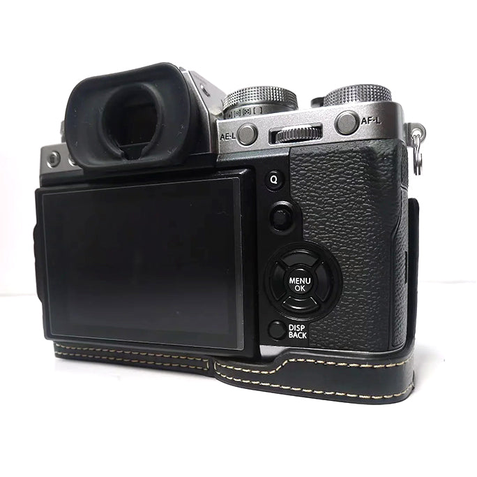 Uniqkart for Fujifilm X-T3 Digital Camera PU Leather Protective Bottom Case Battery Opening Design Half Body Cover - Black