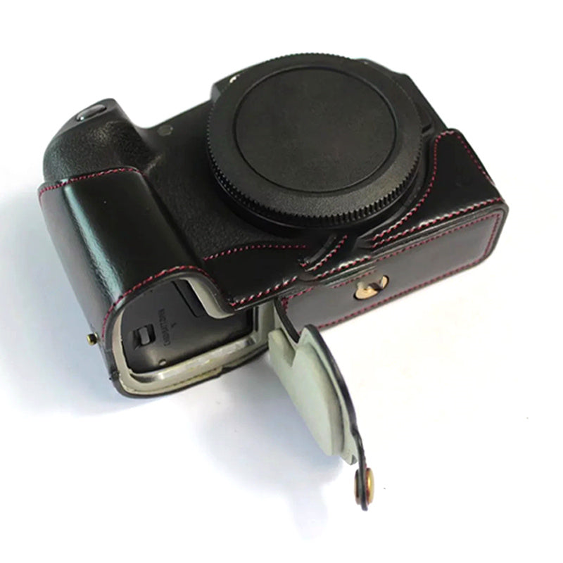 Uniqkart for Canon EOS RP PU Leather Camera Bottom Case with Hand Strap, Battery Opening Design Half Body Protective Cover - Black