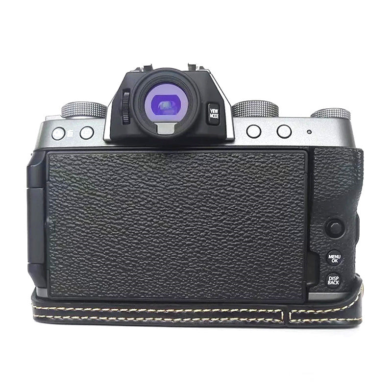 Uniqkart for Fujifilm X-T200 Digital Camera Protective Bottom Case Anti-scratch PU Leather Half Body Cover with Battery Opening - Black