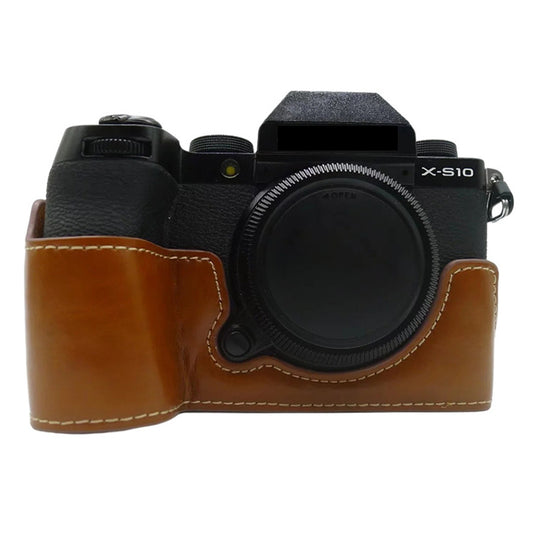 PU Leather Camera Bottom Case for Fujifilm X-S10, Anti-scratch Half Body Cover with Battery Opening - Brown
