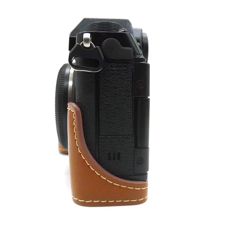 PU Leather Camera Bottom Case for Fujifilm X-S10, Anti-scratch Half Body Cover with Battery Opening - Brown