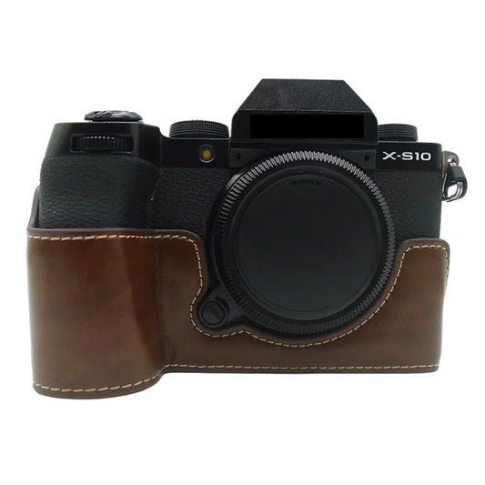 PU Leather Camera Bottom Case for Fujifilm X-S10, Anti-scratch Half Body Cover with Battery Opening - Coffee