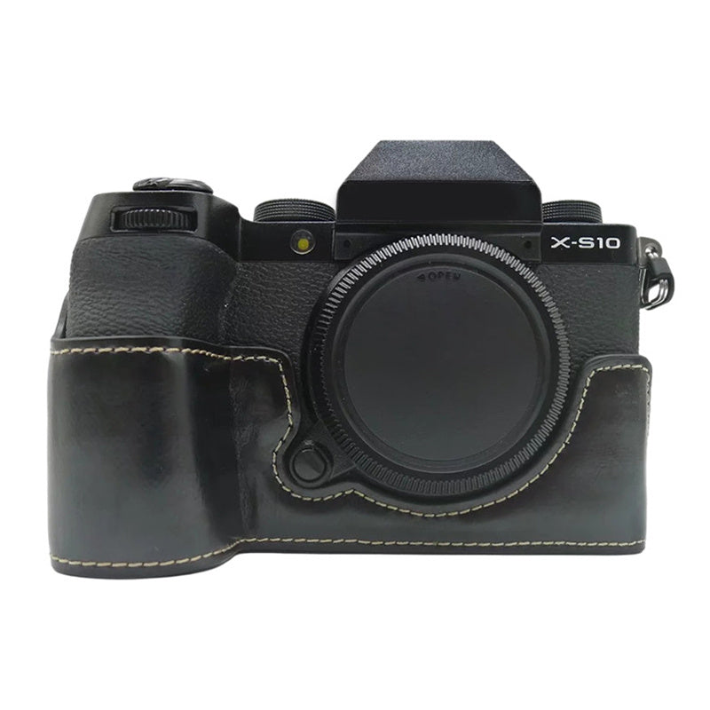 PU Leather Camera Bottom Case for Fujifilm X-S10, Anti-scratch Half Body Cover with Battery Opening - Black