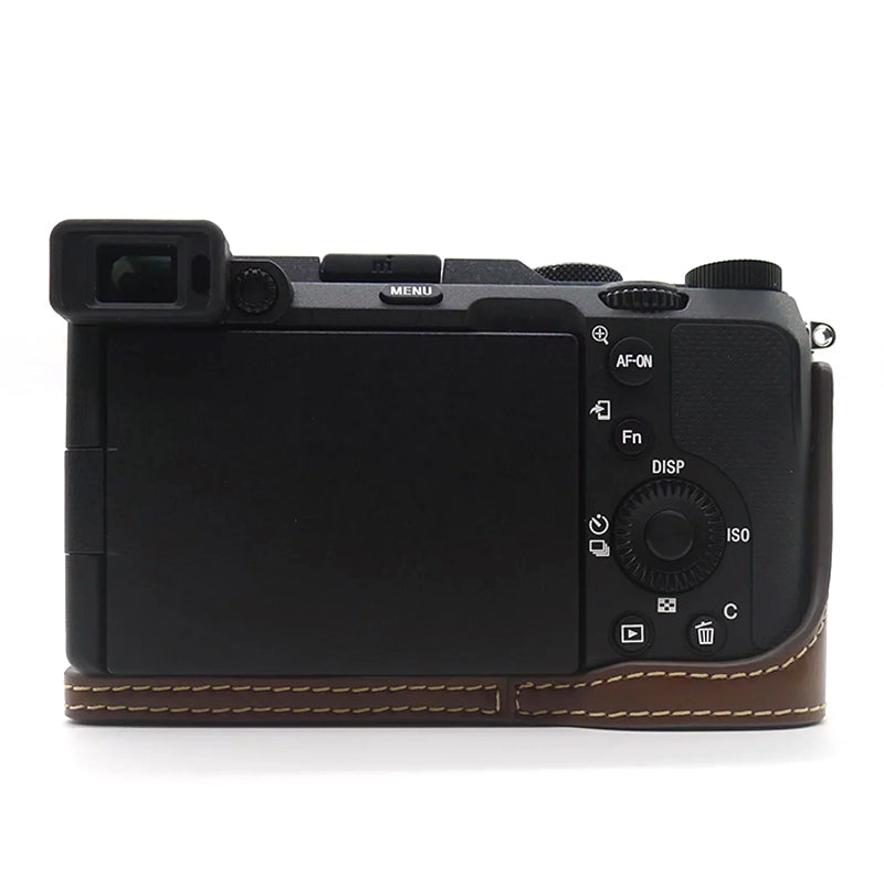 Uniqkart for Sony A7C PU Leather Camera Cover Half Protective Bottom Case with Battery Opening Design - Coffee