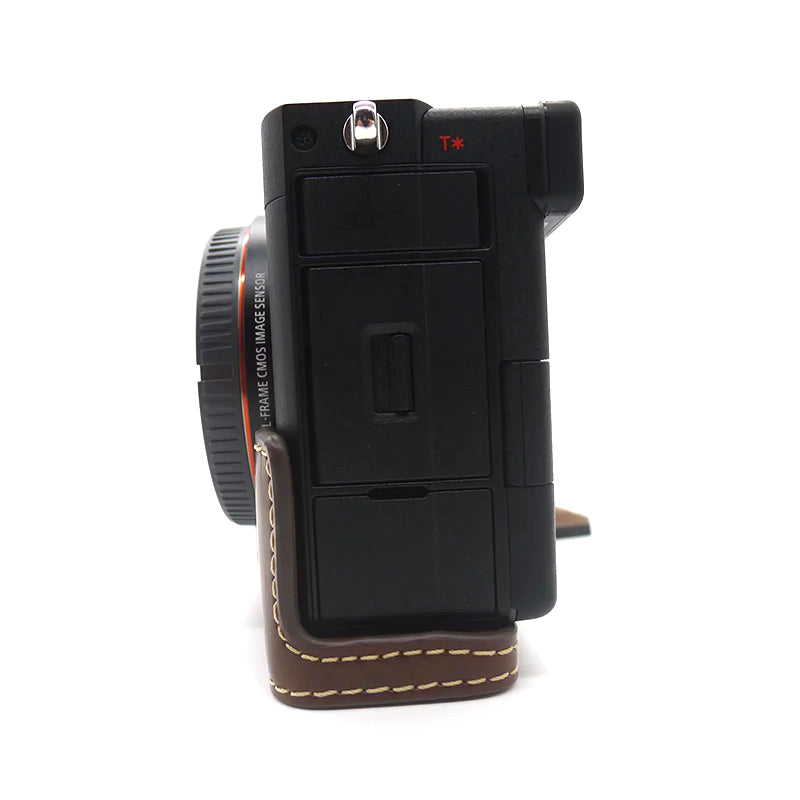 Uniqkart for Sony A7C PU Leather Camera Cover Half Protective Bottom Case with Battery Opening Design - Coffee