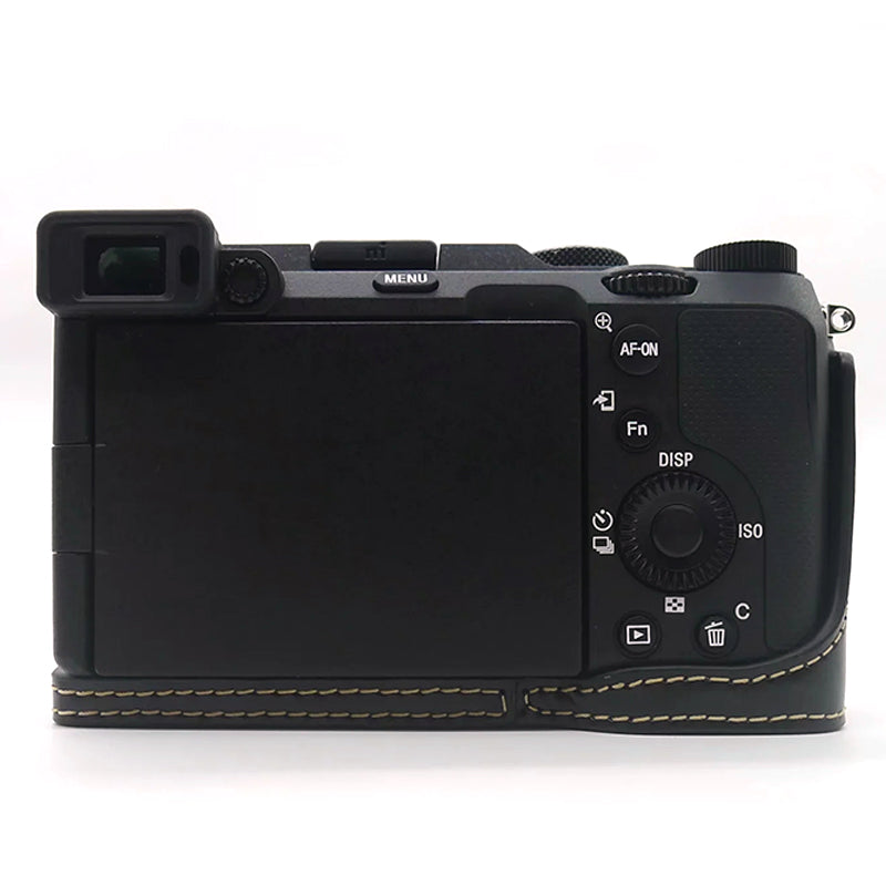Uniqkart for Sony A7C PU Leather Camera Cover Half Protective Bottom Case with Battery Opening Design - Black
