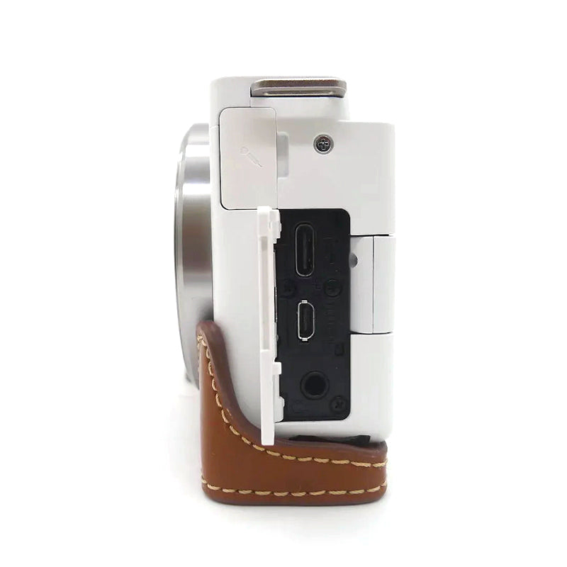 for Sony ZV-E10 Camera Bottom Case Anti-scratch PU Leather Half Protective Cover with Battery Opening Design - Brown