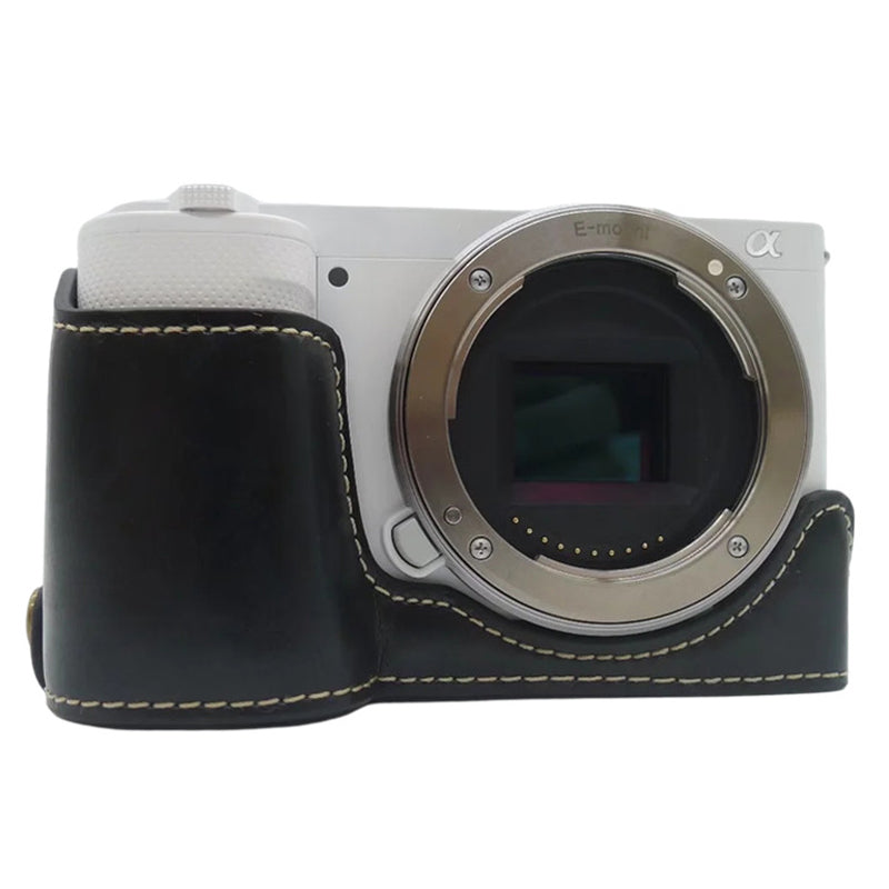 for Sony ZV-E10 Camera Bottom Case Anti-scratch PU Leather Half Protective Cover with Battery Opening Design - Black