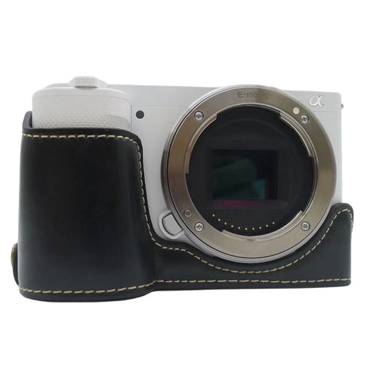 for Sony ZV-E10 Camera Bottom Case Anti-scratch PU Leather Half Protective Cover with Battery Opening Design - Black