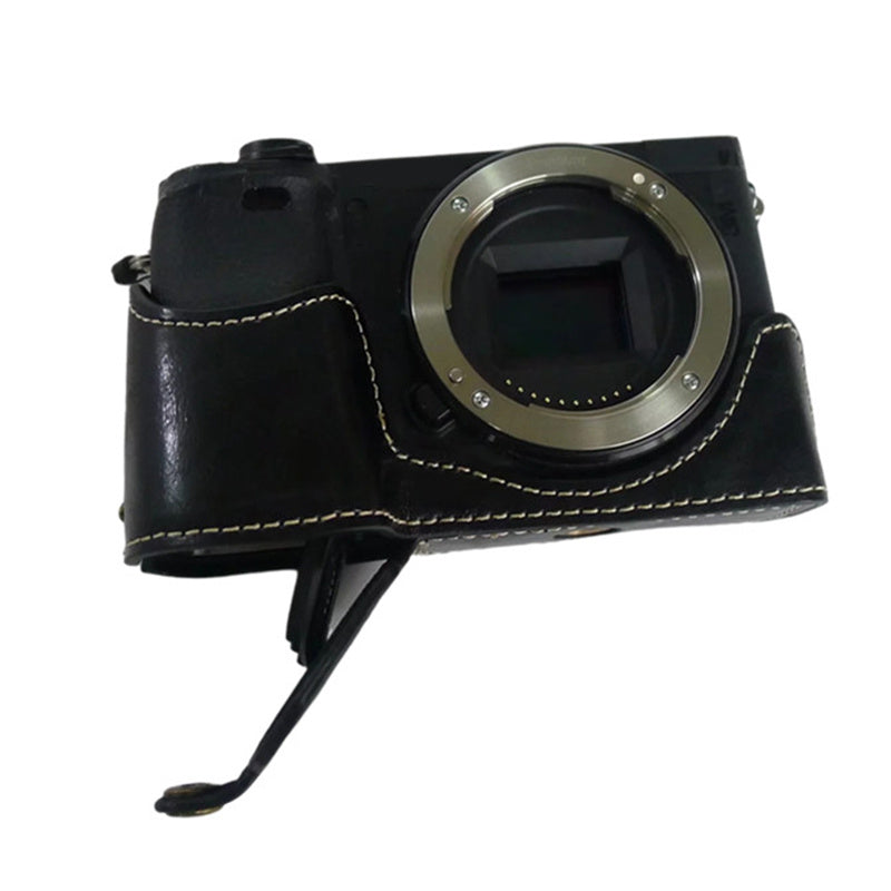 Uniqkart for Sony A6400 / A6300 / A6000 Camera Protective Half Body Cover PU Leather Bottom Case with Battery Opening - Black