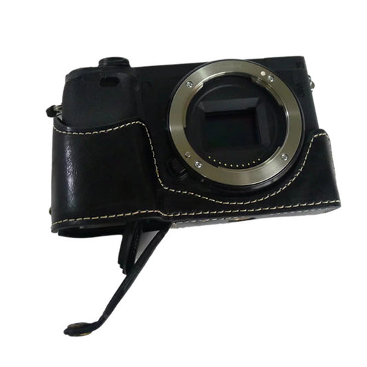 Uniqkart for Sony A6400 / A6300 / A6000 Camera Protective Half Body Cover PU Leather Bottom Case with Battery Opening - Black