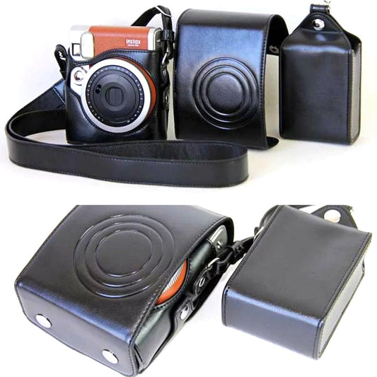Uniqkart for Fujifilm Instax Mini 90 Synthetic Leather Camera Bag Protective Case with Film Case and Neck Strap - Black