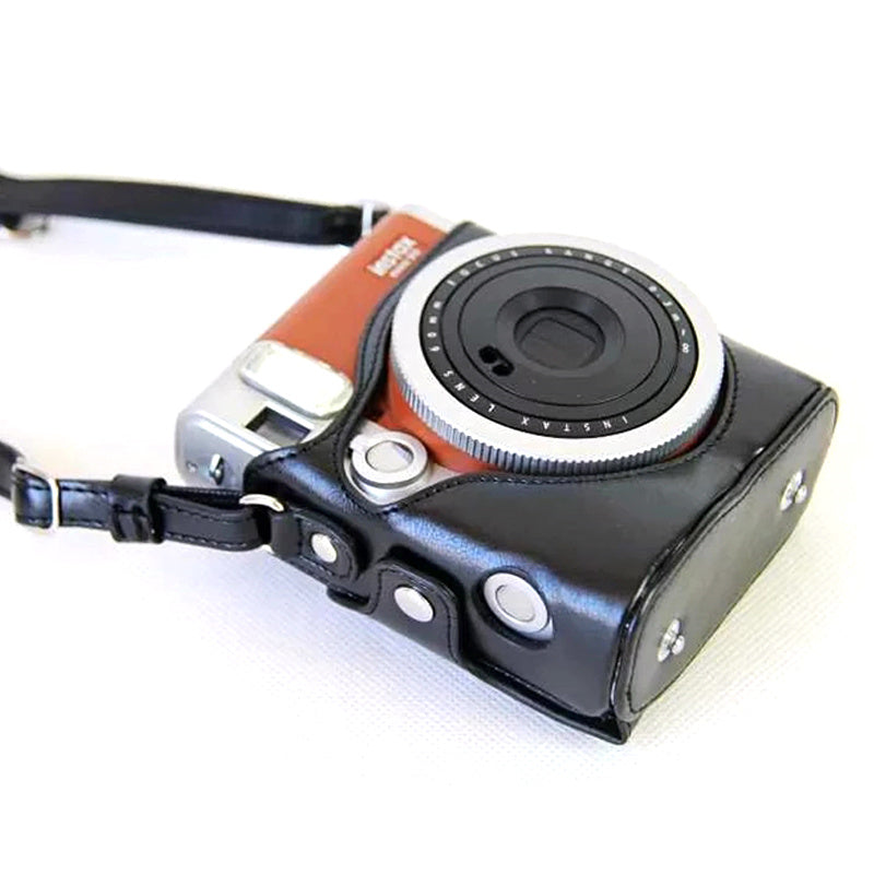 Uniqkart for Fujifilm Instax Mini 90 Synthetic Leather Camera Bag Protective Case with Film Case and Neck Strap - Black