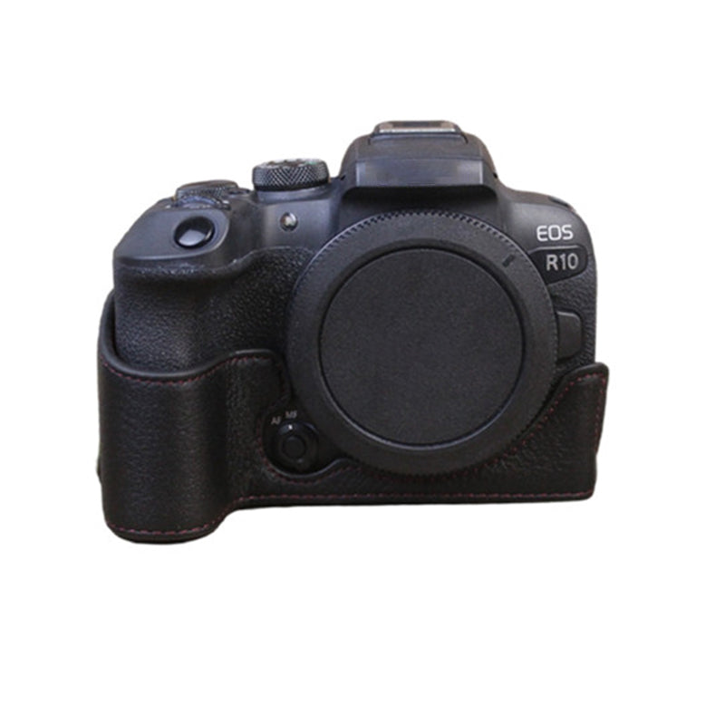 Genuine Leather Camera Bottom Case for Canon EOS R10, Anti-dust Camera Half Body Cover - Black
