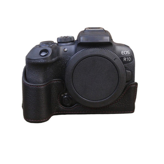 Genuine Leather Camera Bottom Case for Canon EOS R10, Anti-dust Camera Half Body Cover - Black