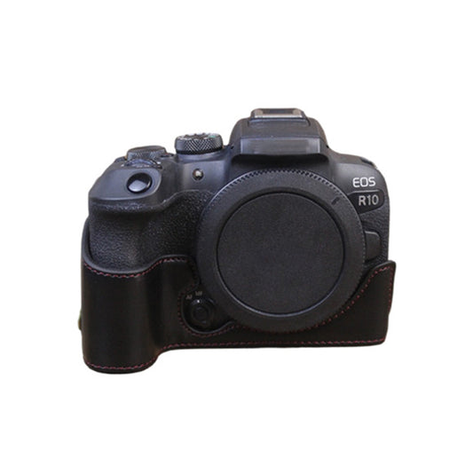 Uniqkart for Canon EOS R10 PU Leather Anti-scratch Camera Bottom Cover Large Opening Design Protective Half Body Case - Black