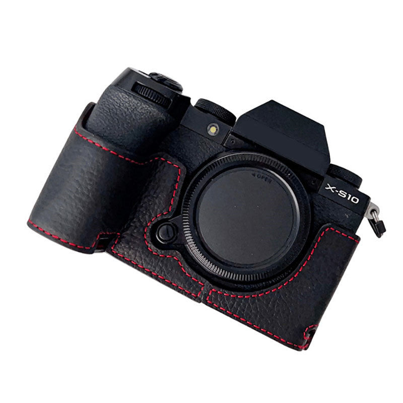 Genuine Leather Half Cover Case for Fujifilm X-S10 Camera, Anti-scratch Protective Cover with Battery Opening - Black