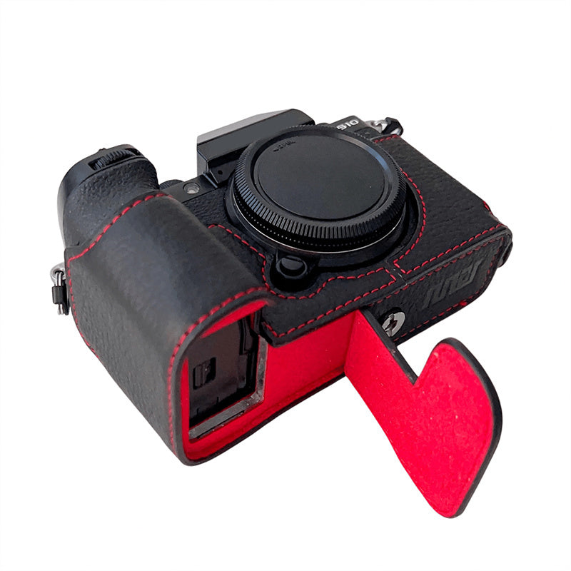 Genuine Leather Half Cover Case for Fujifilm X-S10 Camera, Anti-scratch Protective Cover with Battery Opening - Black