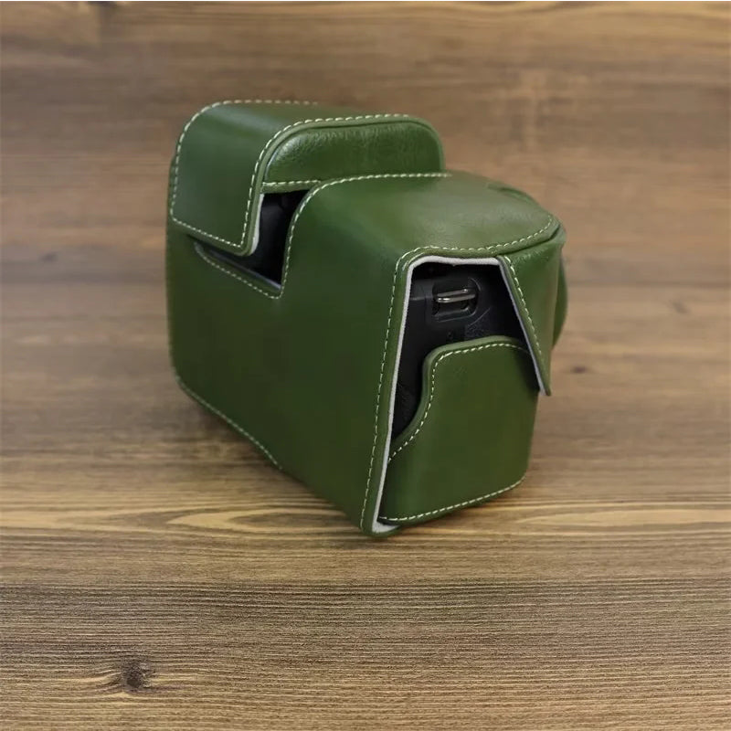 PU Leather Protective Bag for Canon EOS R10 18-45mm Lens, Vintage Mini Storage Bag Cover with Shoulder Strap - Green