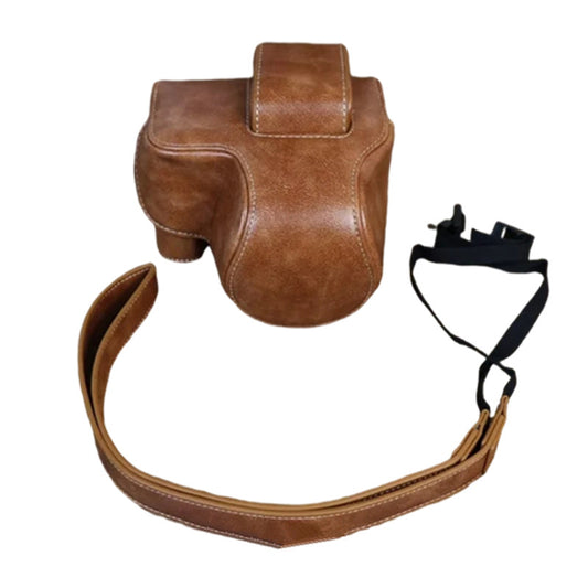 PU Leather Protective Bag for Canon EOS R10 18-45mm Lens, Vintage Mini Storage Bag Cover with Shoulder Strap - Brown