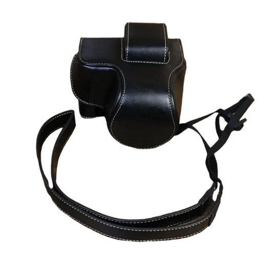 PU Leather Protective Bag for Canon EOS R10 18-45mm Lens, Vintage Mini Storage Bag Cover with Shoulder Strap - Black