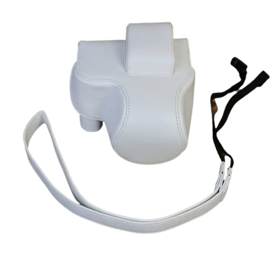 PU Leather Protective Bag for Canon EOS R10 18-45mm Lens, Vintage Mini Storage Bag Cover with Shoulder Strap - White