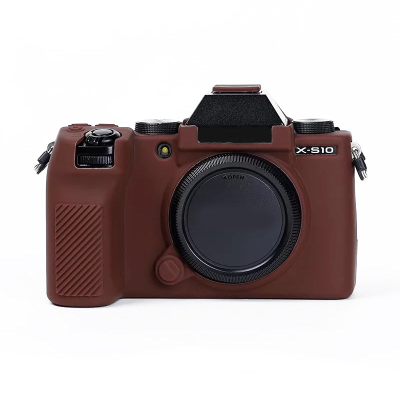 Silicone Skin Case for Fujifilm X-S10 Camera, Anti-drop Digital Camera Body Cover Protector - Coffee