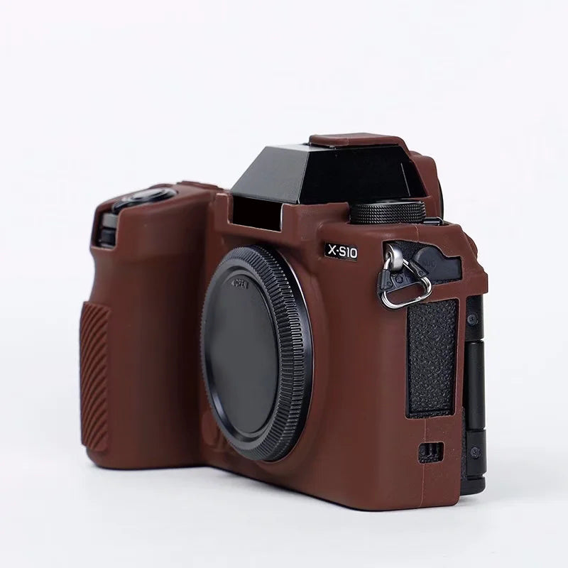 Silicone Skin Case for Fujifilm X-S10 Camera, Anti-drop Digital Camera Body Cover Protector - Coffee