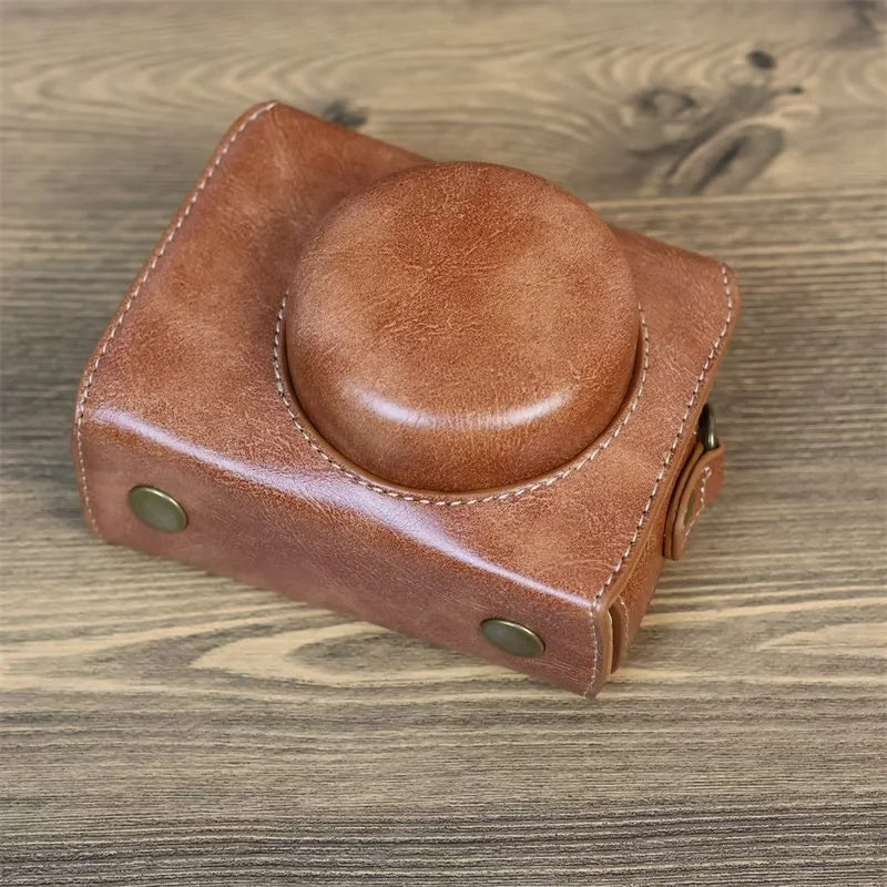 Uniqkart for Sony ZV-1 Vintage Detachable PU Leather Camera Bag Protective Cover with Shoulder Strap - Brown