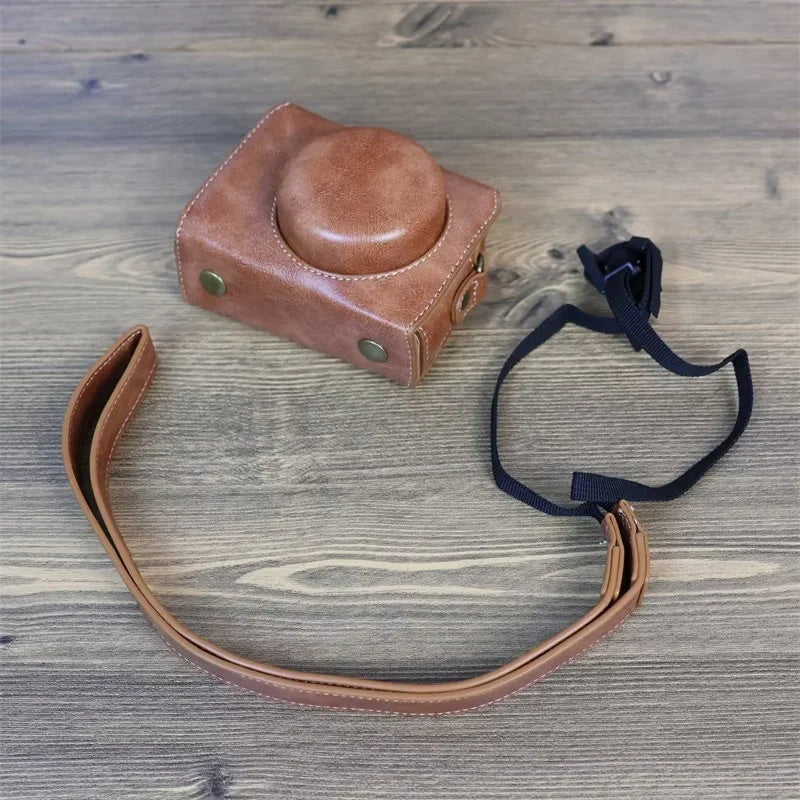 Uniqkart for Sony ZV-1 Vintage Detachable PU Leather Camera Bag Protective Cover with Shoulder Strap - Brown