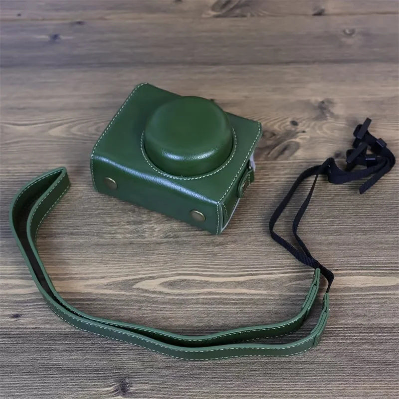 Uniqkart for Sony ZV-1 Vintage Detachable PU Leather Camera Bag Protective Cover with Shoulder Strap - Green