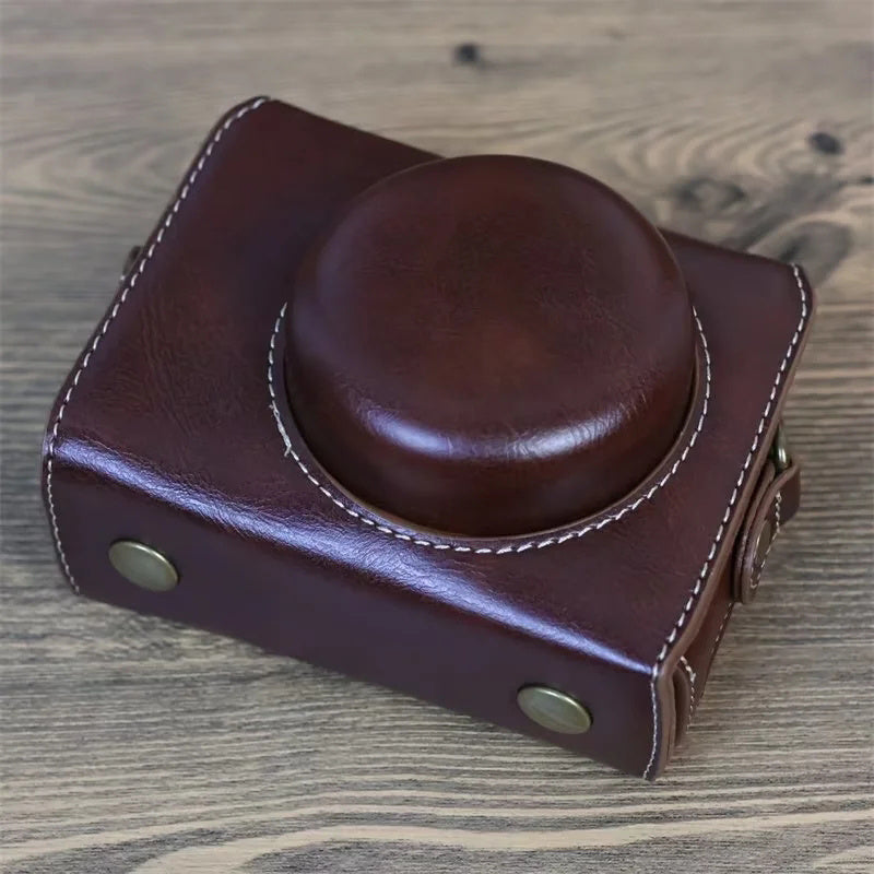 Uniqkart for Sony ZV-1 Vintage Detachable PU Leather Camera Bag Protective Cover with Shoulder Strap - Coffee