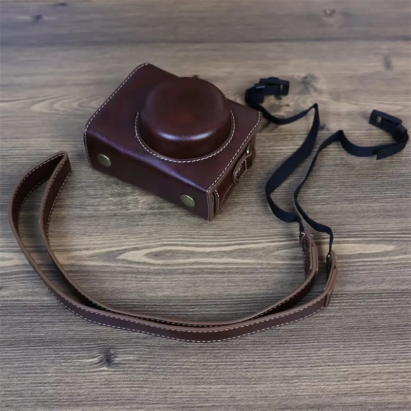 Uniqkart for Sony ZV-1 Vintage Detachable PU Leather Camera Bag Protective Cover with Shoulder Strap - Coffee