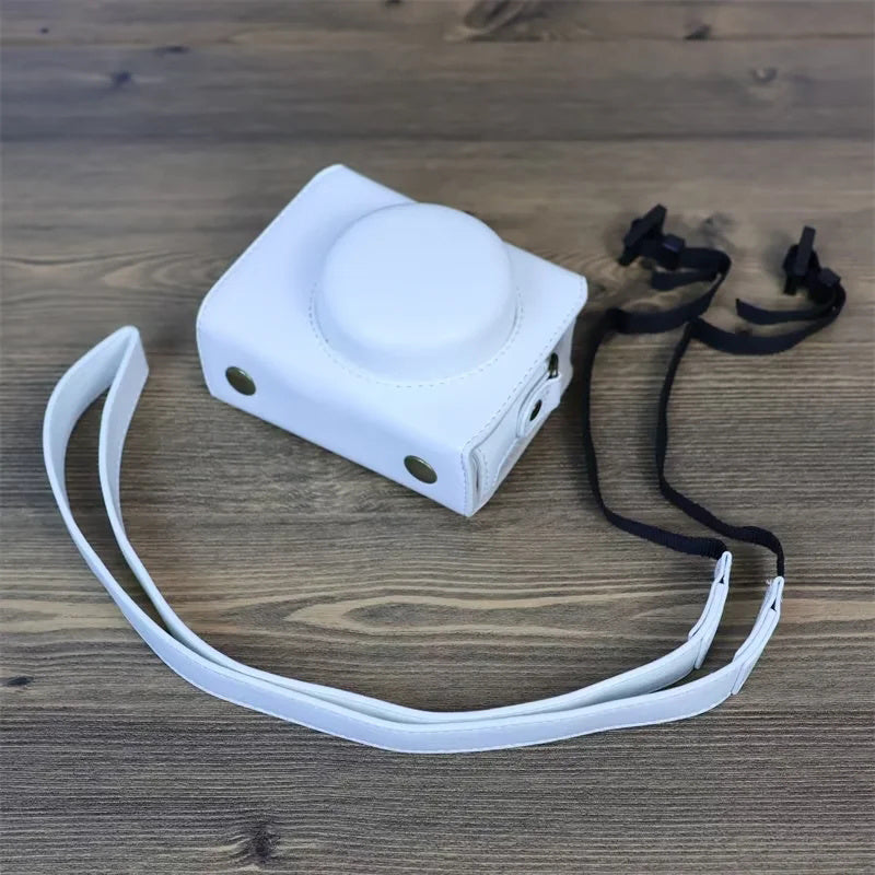 Uniqkart for Sony ZV-1 Vintage Detachable PU Leather Camera Bag Protective Cover with Shoulder Strap - White