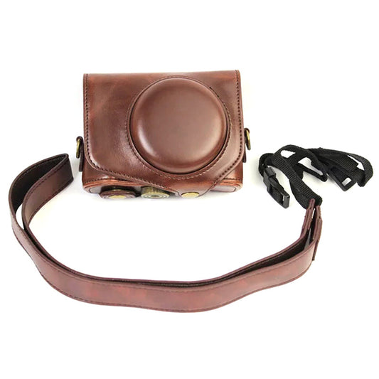 Uniqkart for Canon G7X Mark II / G7X Mark III Vintage Protective Cover Detachable PU Leather Camera Bag with Shoulder Strap - Coffee
