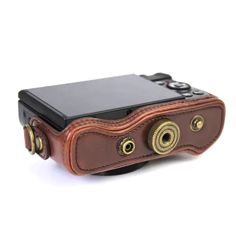 Uniqkart for Canon G7X Mark II / G7X Mark III Vintage Protective Cover Detachable PU Leather Camera Bag with Shoulder Strap - Coffee