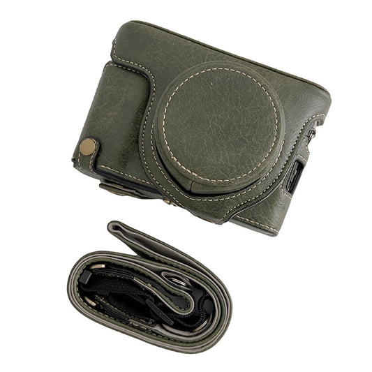 Uniqkart for FUJIFILM X100V / X100F Textured PU Leather Protective Cover Detachable Camera Case Bag with Battery Opening Design and Shoulder Strap - Green